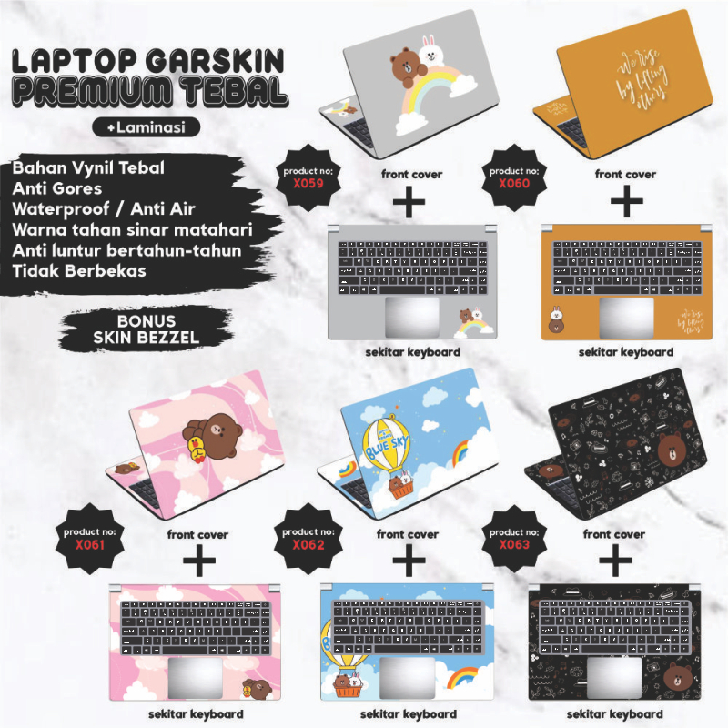 Garskin Laptop Anti Gores Beruang Kartun Lucu Premium Full set 10 12 13 14 15 inch  Universal Untuk Semua Merk Laptop