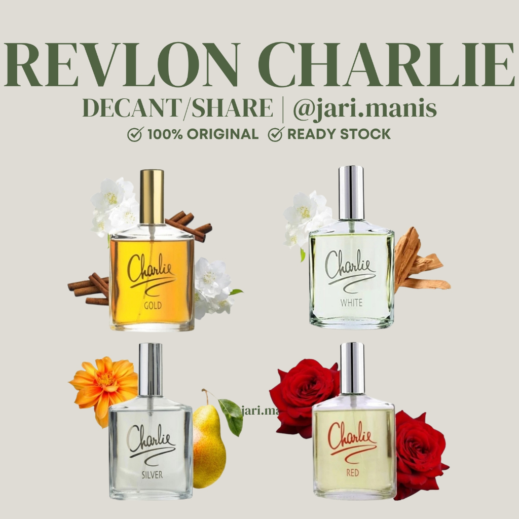 decant share - Revlon Charlie White Silver Red Gold vial tester parfum