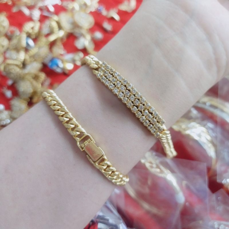 Emas Swasa Gelang Plat Permata Diamond Zicron lapis Emas 24k Awet