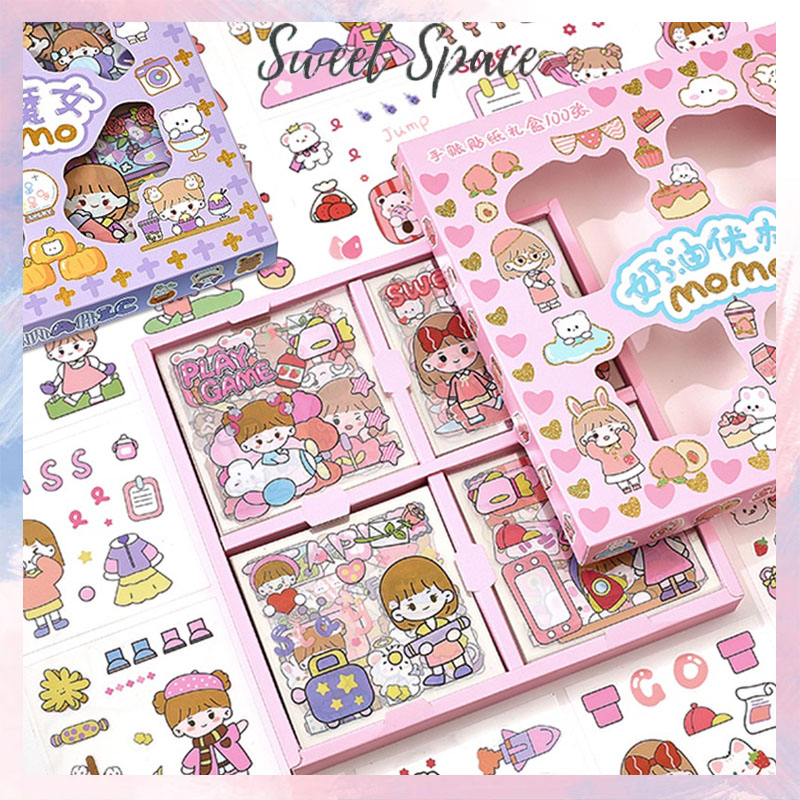 STICKER KOREA MOTIF KARTUN 1 PACK ISI 100 PCS [SWEETSPACE]