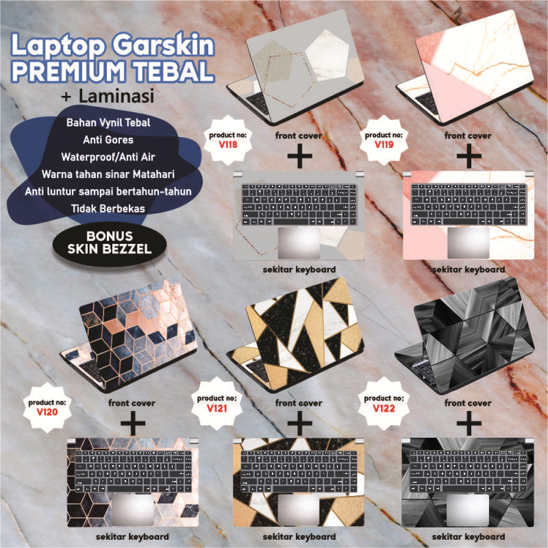 Garskin Laptop Anti Gores Mozaik Marmer Marble Premium Full set 10 12 13 14 15 inch  Universal Untuk Semua Merk Laptop