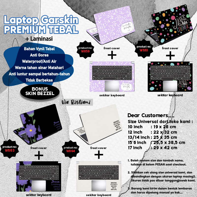 Garskin Laptop Anti Gores Quotes Floral Simple Premium Full set 10 12 13 14 15 inch Universal Untuk Semua Merk Laptop