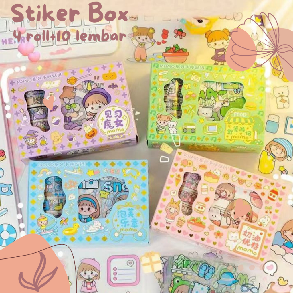 Mikusoo Stiker BOX 2D Tempel Lucu 4 Warna Isi 100 Lembar Anti Air Cute Aesthetic Sticker Design DIY