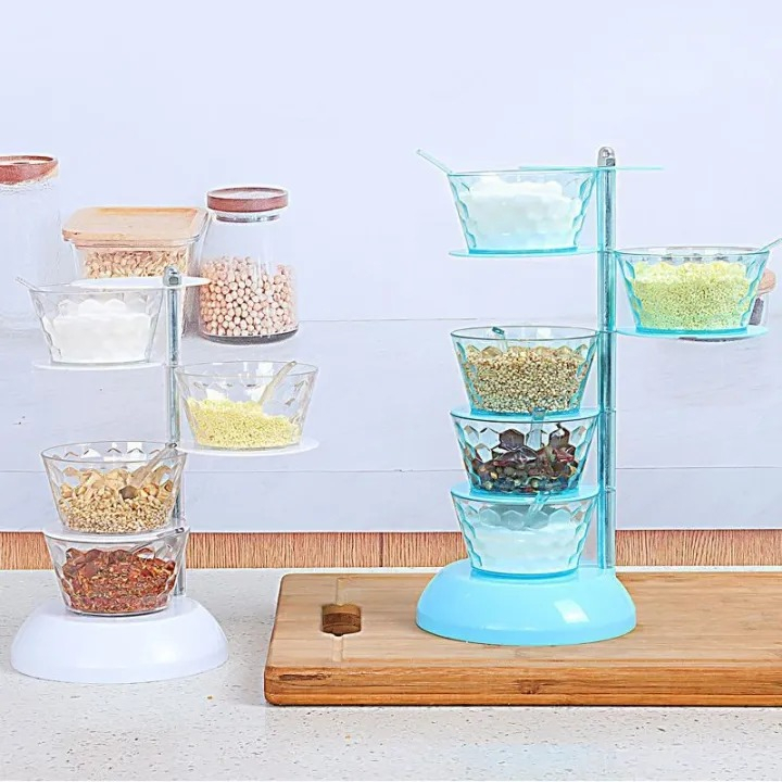 Kotak Bumbu 4 Tingkat Rak Bumbu Masak Tingkat Putar Premium Kristal