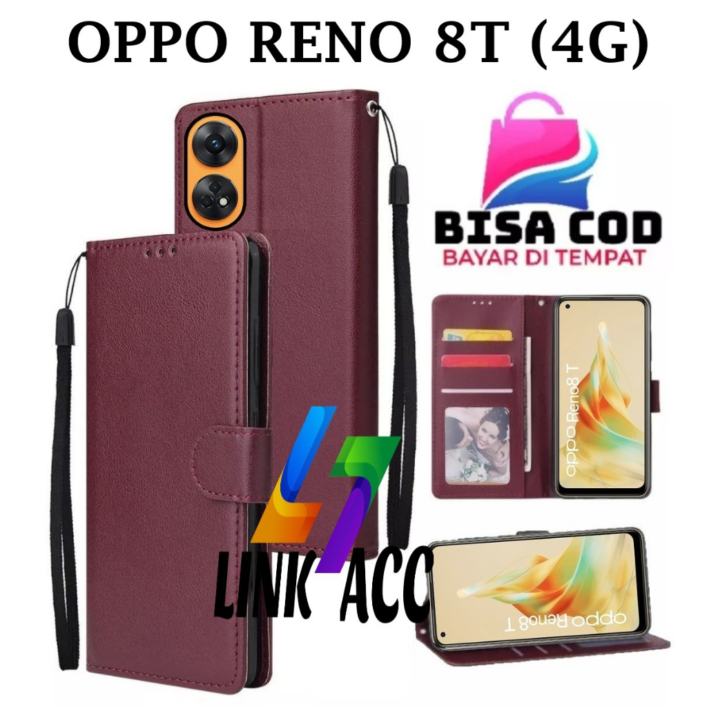 OPPO RENO 8T (4G) FLIP LEATHER CASE PREMIUM-FLIP WALLET CASE KULIT UNTUK OPPO RENO 8 T (4G) - CASING