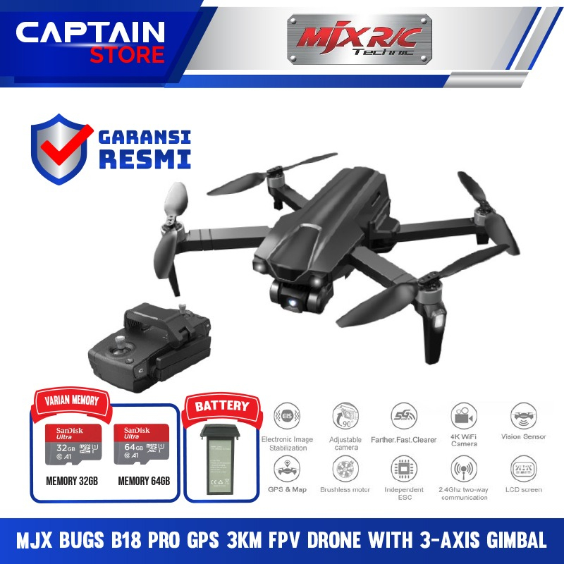 MJX Bugs B18 Pro GPS 3KM FPV Drone with 3-Axis Gimbal 4K EIS CAMERA