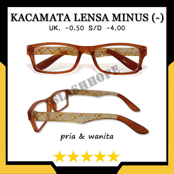 Kacamata Lensa Minus (-) Bingkai Orange Gagang Motif Terbaru Ukuran ( -0.50 s.d -4.00 ) Pria Wanita 