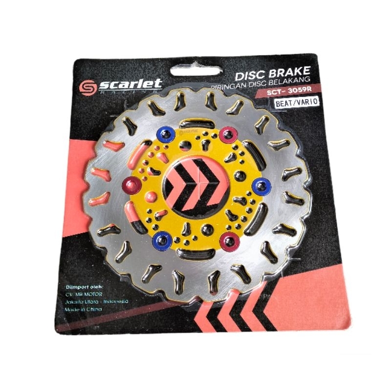 Piringan Disc Cakram Depan Scarlet Racing UK 190mm Standar PNP Motor Beat Pop Esp Carbu Dill All Beat Vario Old Carbu Vario110 Vario125 Vario150 Vario160 Genio Spacy Dill Lobang Baut4 pnp Scarlet Racing Original