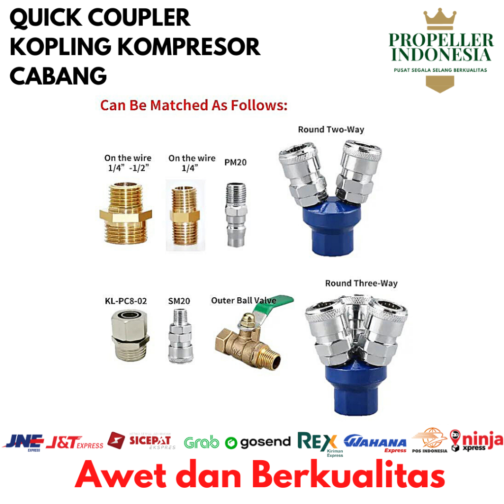 Quick Coupling Cabang Coupler Kopler Sambungan Kompresor 2 Way 3 Way