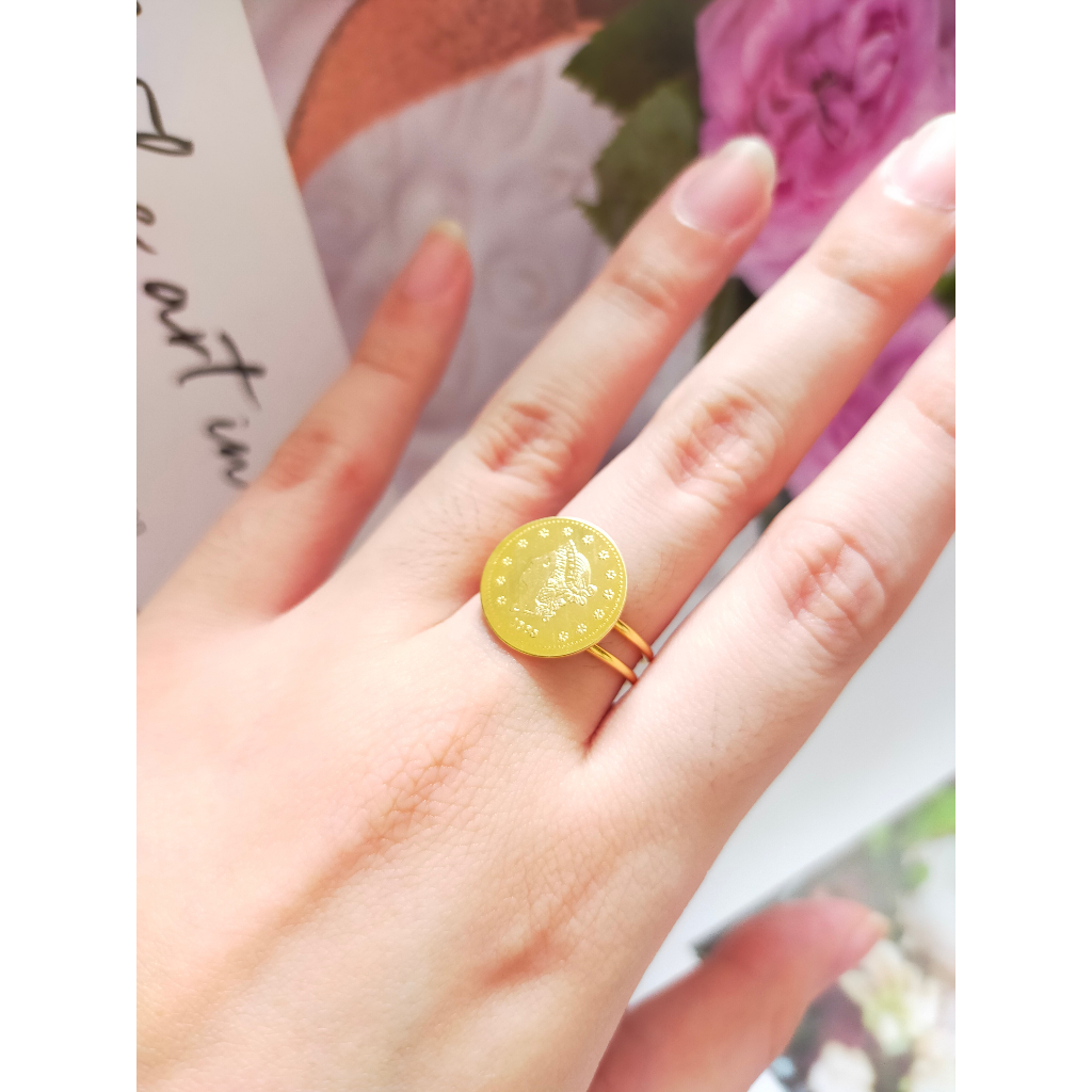 Cincin Koin Elizabeth dolar Cincin Ayu csw cincin emas asli kadar muda fashion