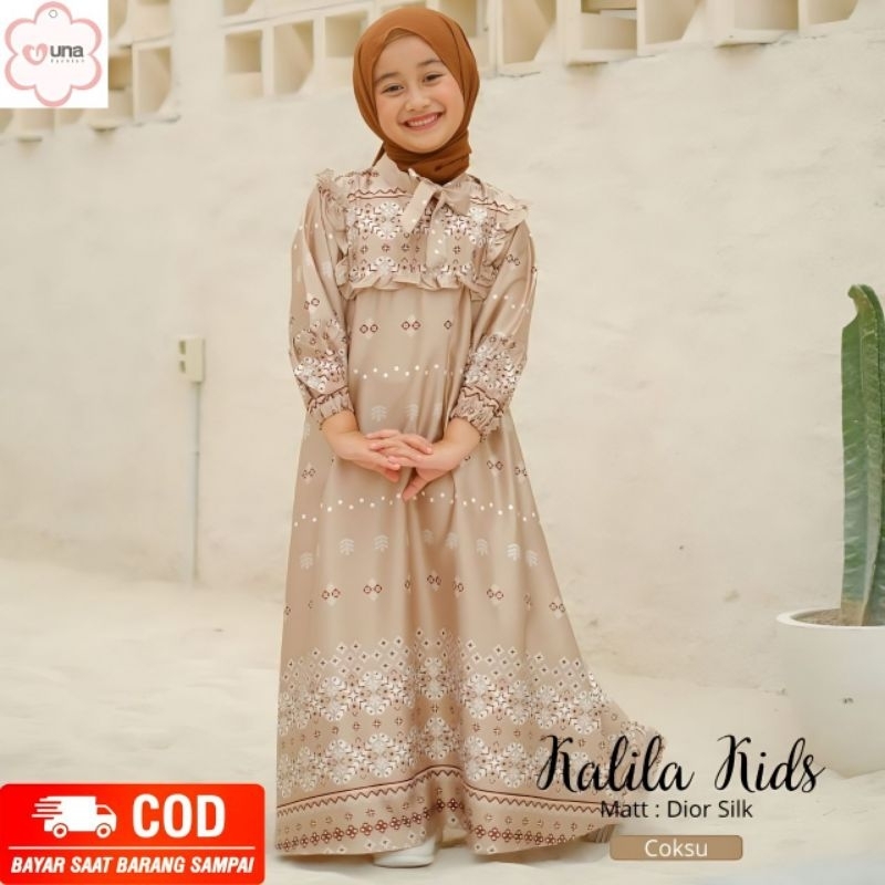 UNA FASHION GAMIS ETNIC ANAK CEWEK USIA 7-12 TAHUN BAJU MUSLIM LEBARAN KONDANGAN BAHAN SILK DIOR PRE