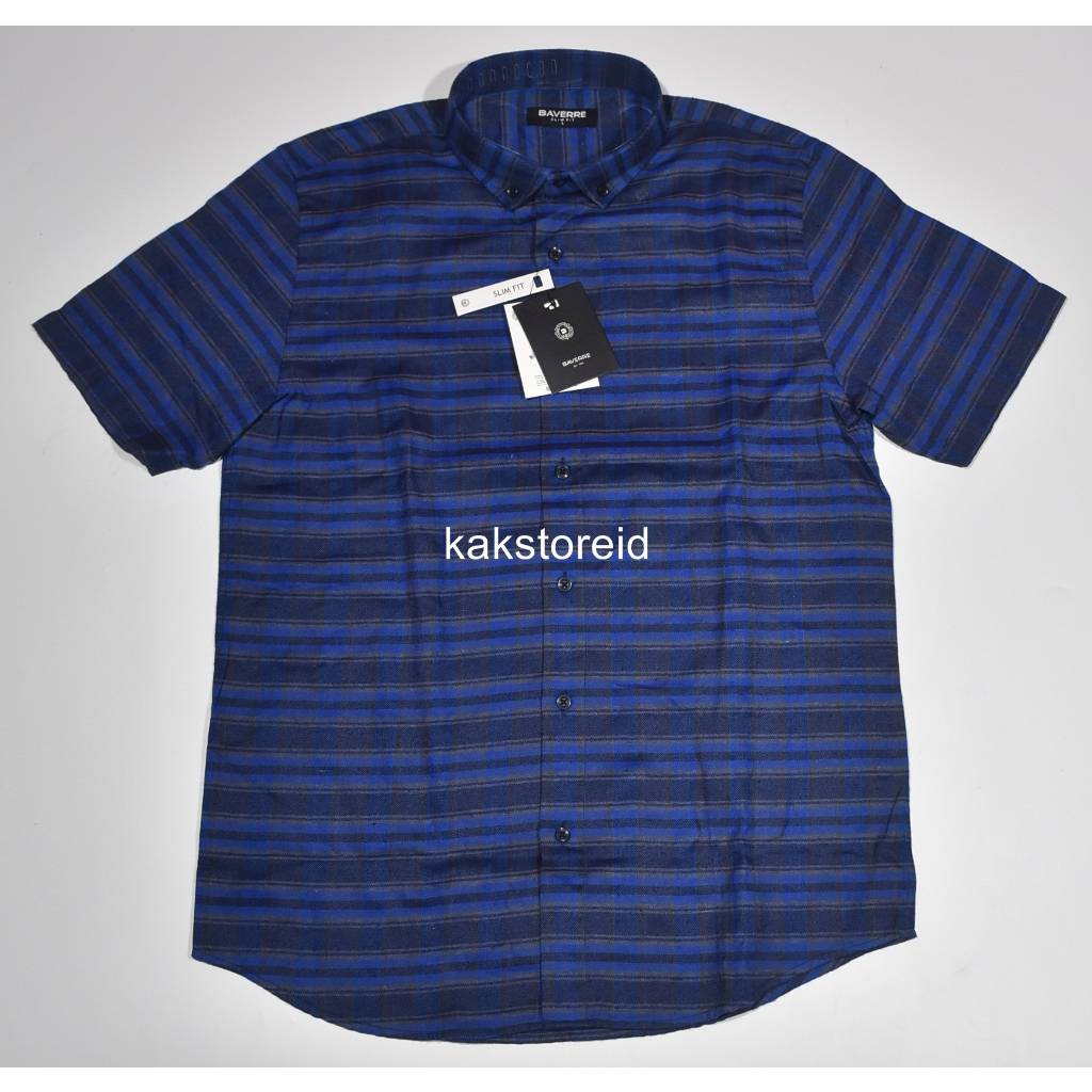 Kemeja Pria BAVERRE Formal Lengan Pendek Navy Motif Slimfit KSB 07