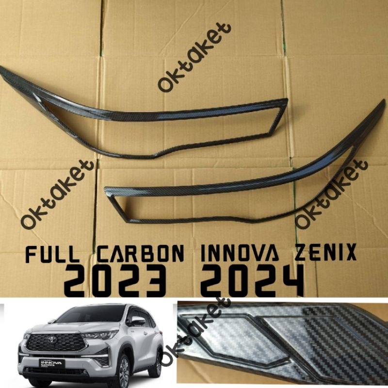 garnish lampu depan Innova Zenix 2023 2024 hitam &amp; Chrome &amp; Carbon