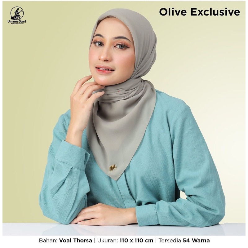 HIJAB SEGIEMPAT UMAMA SCARF OLIVE EXCLUSIVE METAL LOGO