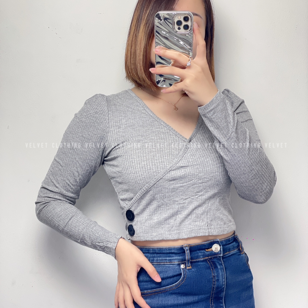 Crop Top Longsleeve Knit / Top Lengan Panjang Wanita / Atasan Lengan Panjang Knit Korea 4682