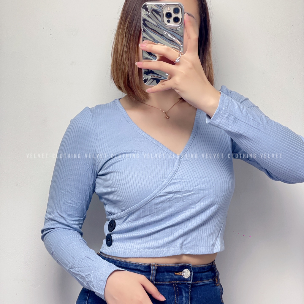 Crop Top Longsleeve Knit / Top Lengan Panjang Wanita / Atasan Lengan Panjang Knit Korea 4682