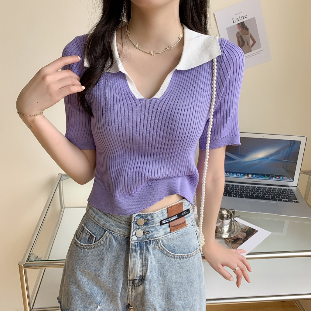 【 Bra Mall 】BJ-005 Atasan Rajut Import Wanita Premium Kekinian Korean Style | Baju Rajut Lengan Pendek Import Bahan Adem | Knitwear Wanita