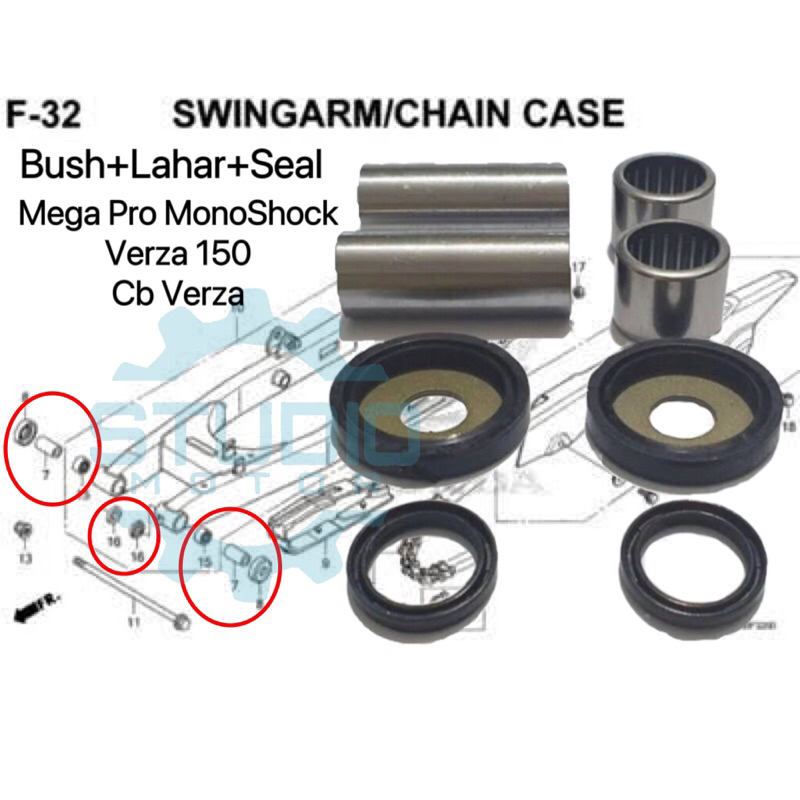 Bosh Bos Bush Fork Bearing Lahar / Tutup / Seal Swing Arm Garpu Set Komplit Megapro new Mono shock CB Verza KSP KYE K18