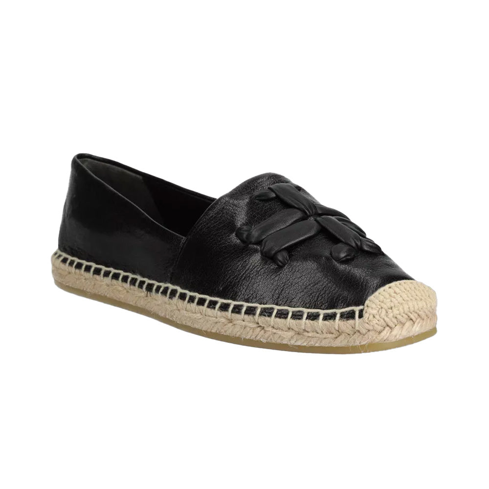 Try Burch Woven Double T Signature Calf Leather Espa Black Cream