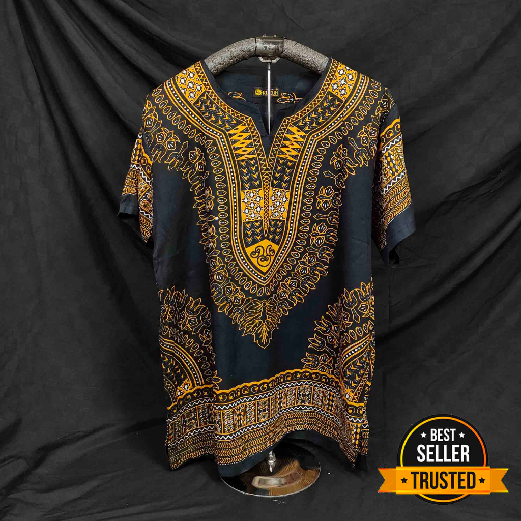 Baju Uje Motif Batik Thailand Dasar Hitam - Baju Dashiki Hitam - Baju Bali - Baju Santai Pria Wanita