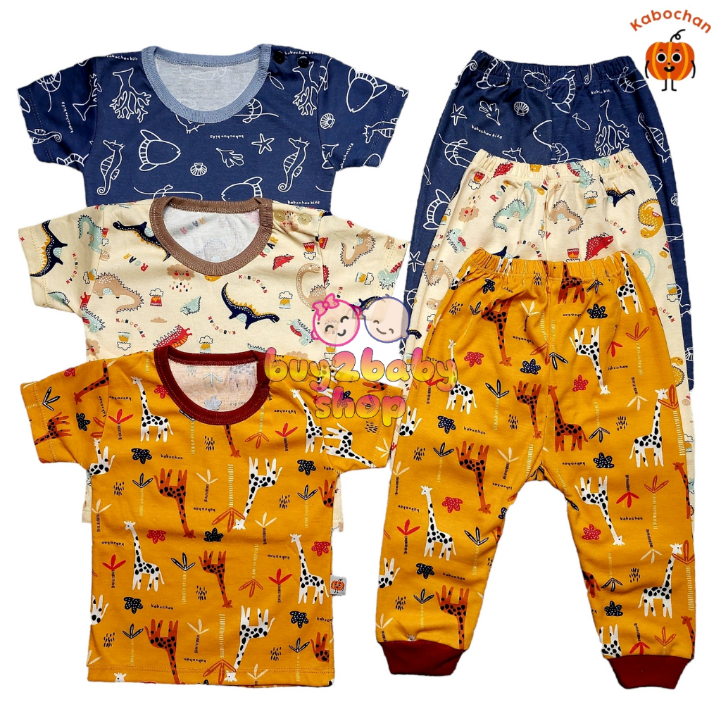 3 Setelan baju anak bayi kaos pendek celana panjang CPR katun premium Kabochan Kid usia 0-3 Tahun isi 1-3 Setel