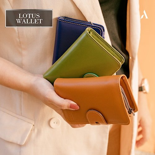 Alona Leather Dompet Wanita Lipat Kulit Asli Premium Waterproof Original Alona Lotus Wallet - Hitam