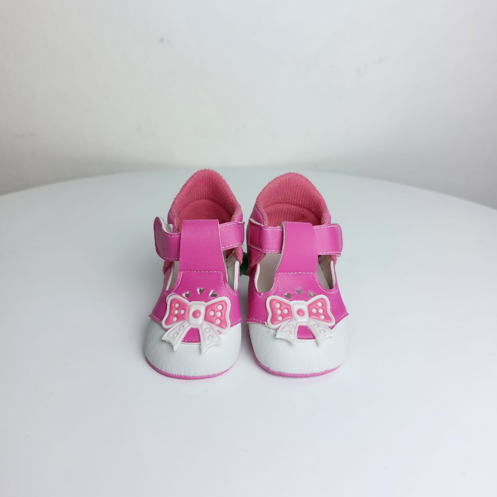 SEPATU BABY KANVAS PITA PINK UMUR 0-1 TAHUN.