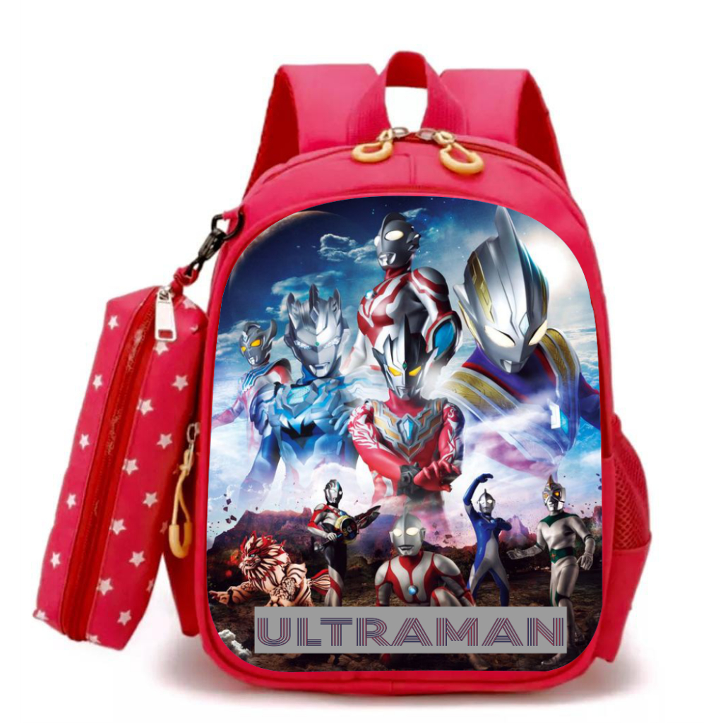 Tas Ransel Sekolah Anak Laki-laki Karakter ULTRAMAN 2in1 Bonus Tempat Pensil Bisa COD Kualtas PREMIU