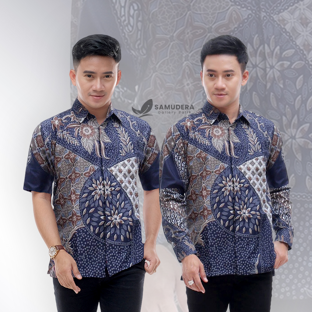 Batik Pria Lengan Panjang Pendek BATIK SAMUDERA HRB026 motif KERATONAN Kode 002 size M L XL XXL Reguler