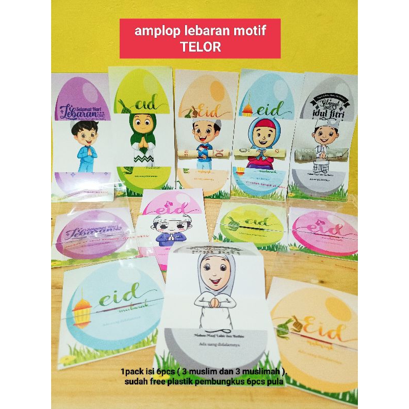 

1pack isi 6pcs amplop lebaran motif TELOR