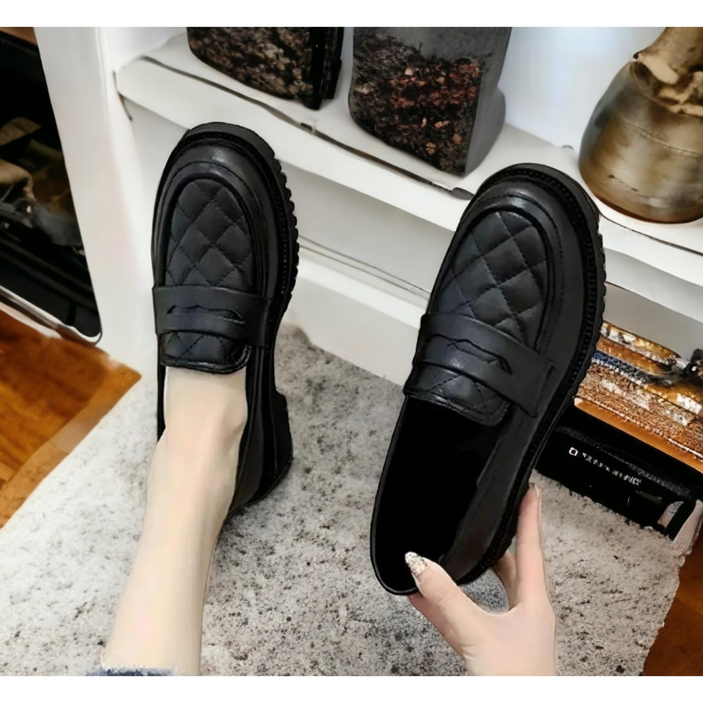 SEPATU WANITA LOAFERS 2023 / SEPATU KERJA BLACK MATTE / PELAJAR OOTD VERSI KOREA BB 0101