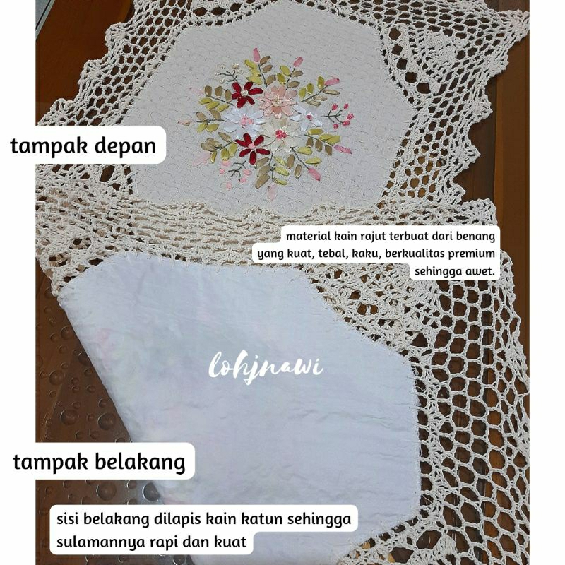 Taplak Meja Tamu 40x90 cm Rajut Sulam Pita Premium Klasik Impor Table Runner Vintage Termurah NEW