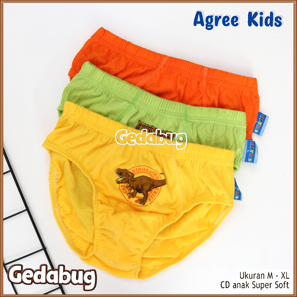 3 Pcs - CD Anak Agree Kids AG 002 | Celana dalam anak motif Dino Karet kerut | Gedabug