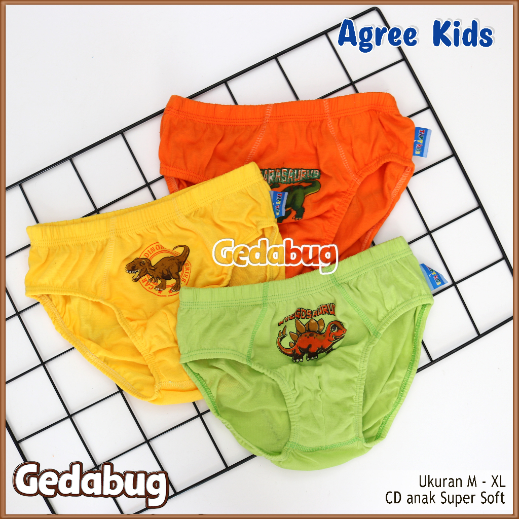 3 Pcs - CD Anak Agree Kids AG 002 | Celana dalam anak motif Dino Karet kerut | Gedabug