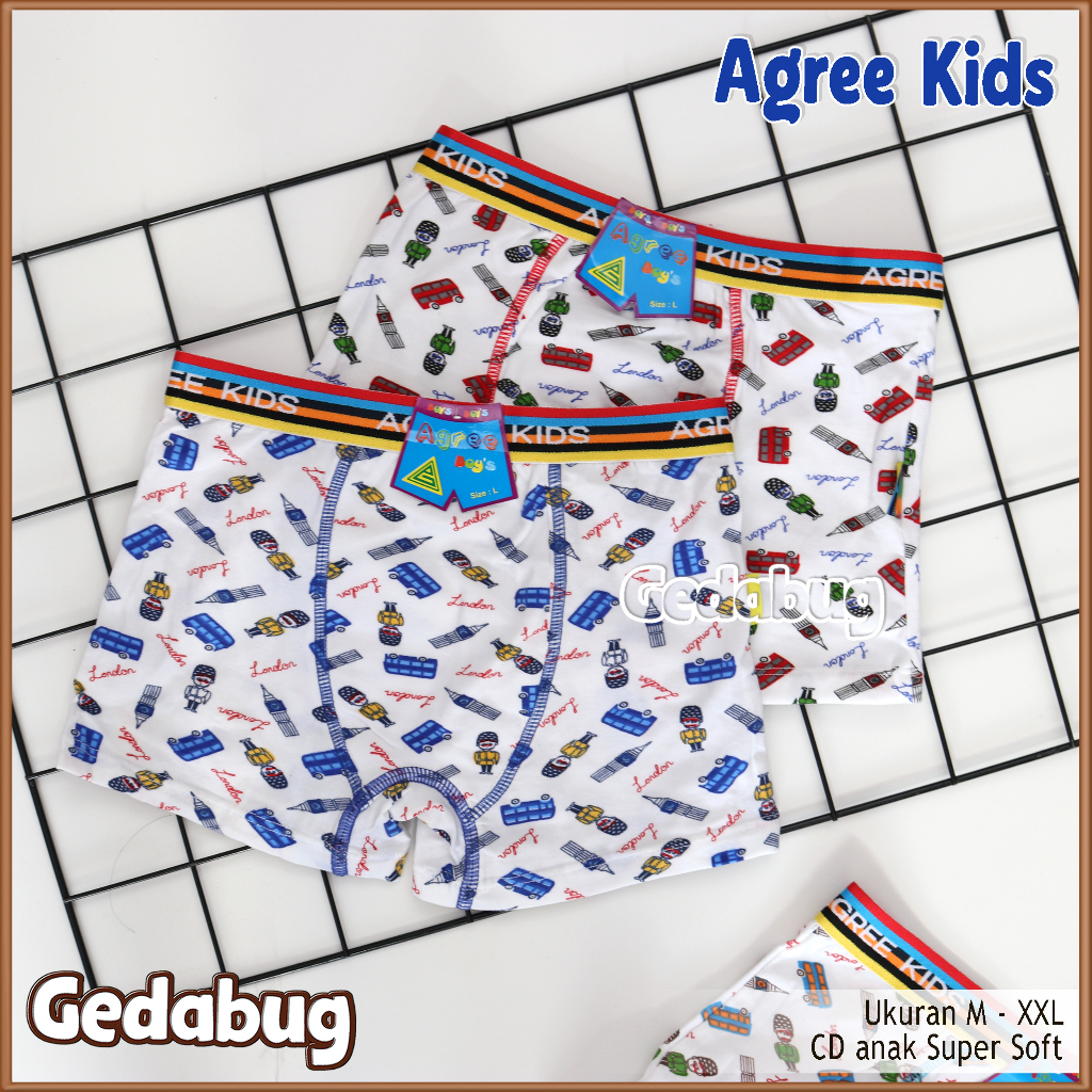 3 Pcs - CD Boxer Anak Agree 6169 Print Putih | Celana dalam anak cowo | Karet Boxer Salur | Gedabug