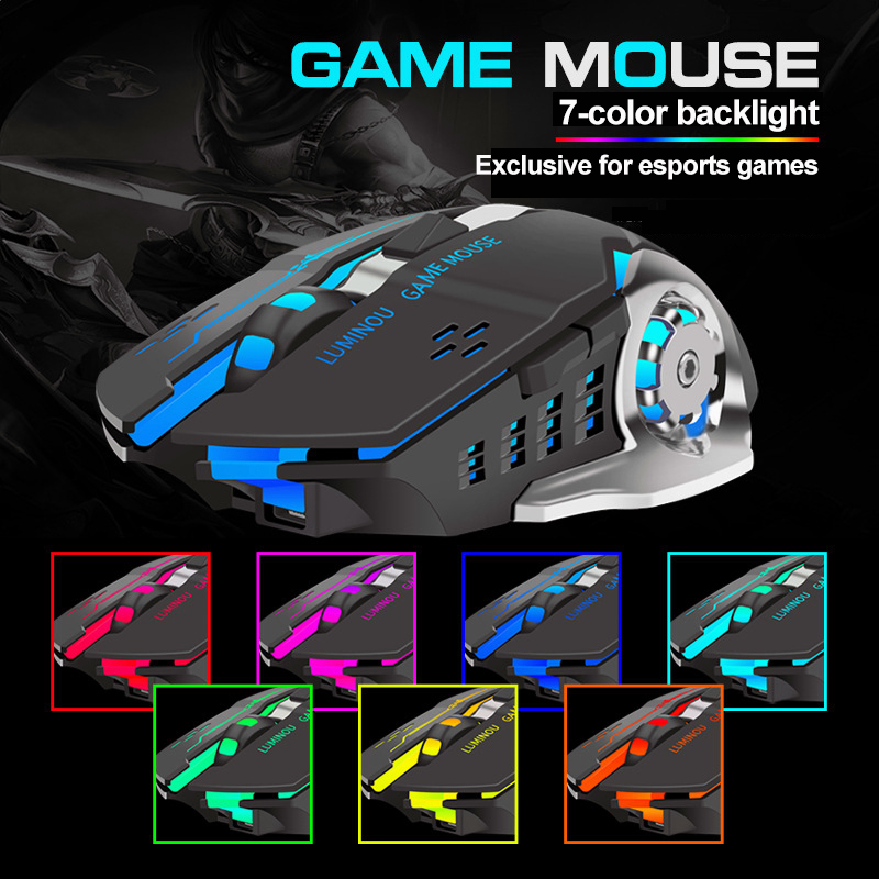 Mouse Gaming Wireless 2.4Ghz 1600 DPI  Three-speed Adjustment Silent Click Rechargeable Support Laptop PC RGB Led