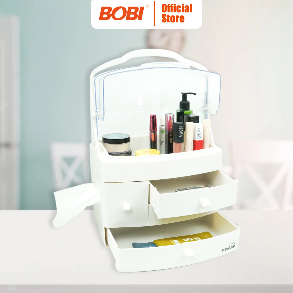 Rak Kosmetik &amp; Tisu 4 Susun BESAR PUTIH //  Kotak Penyimpanan Makeup &amp; Tisu // Tempat Makeup Praktis Warna Random