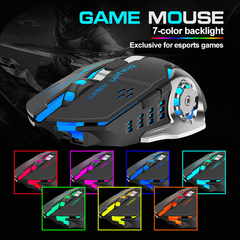 2.4Ghz Mouse Gaming Wireless 1600 DPI Charging Silent RGB Wireless Three Gear Optical 6 Tombol