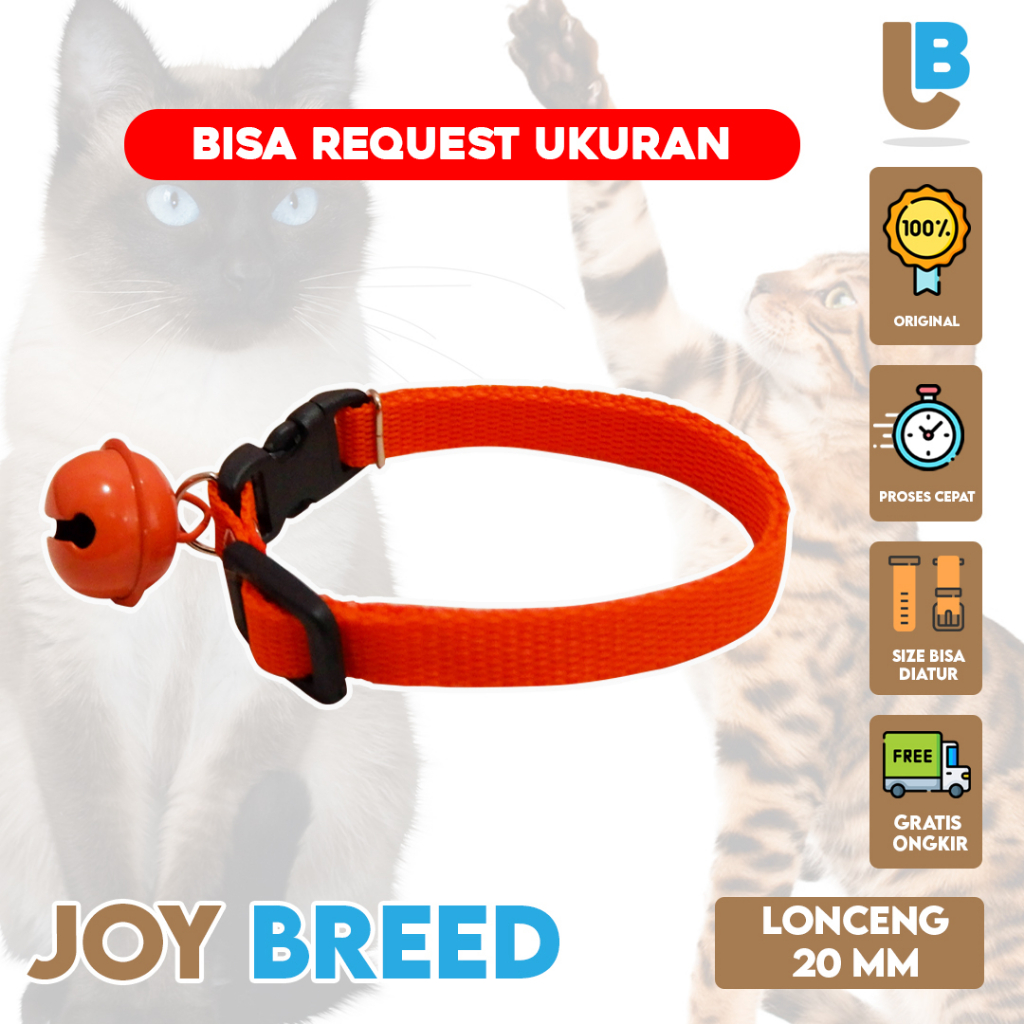 KALUNG KUCING POLOS DENGAN LONCENG BESAR 20MM BERWARNA TIDAK GATAL | JOY BREED