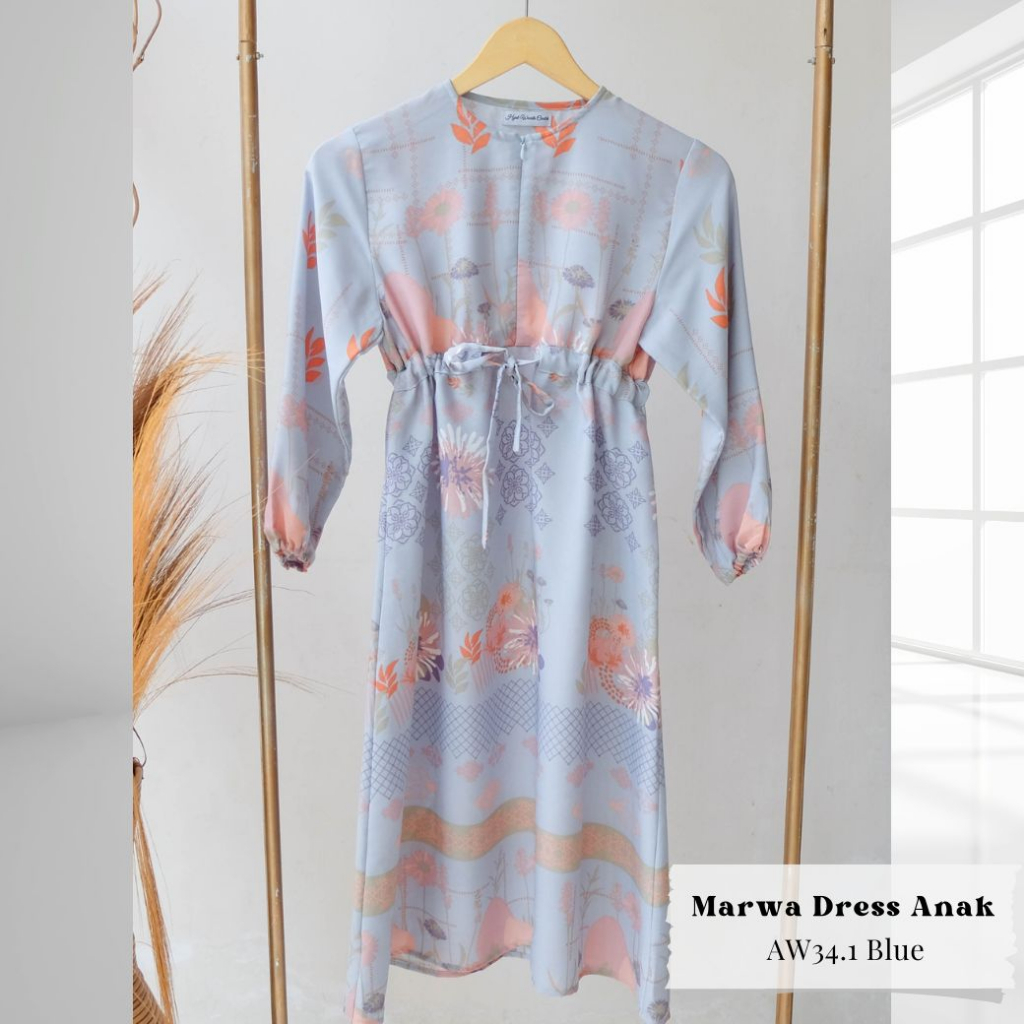 Hijabwanitacantik - Marwa Dress Anak AW34.1 Blue | Gamis Motif Premium-4