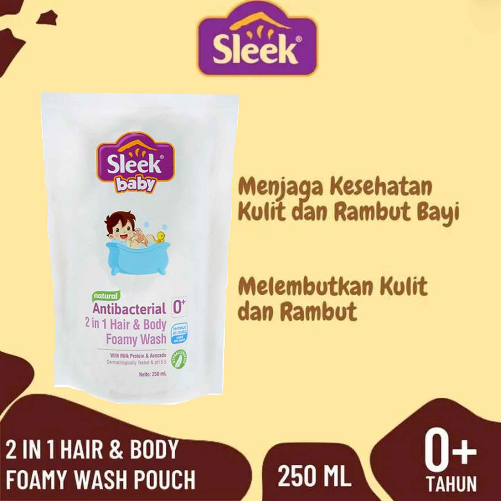 SLEEK BABY NATURAL ANTIBACTERIAL 2 IN 1 HAIR &amp; BODY FOAMY WASH 250ml