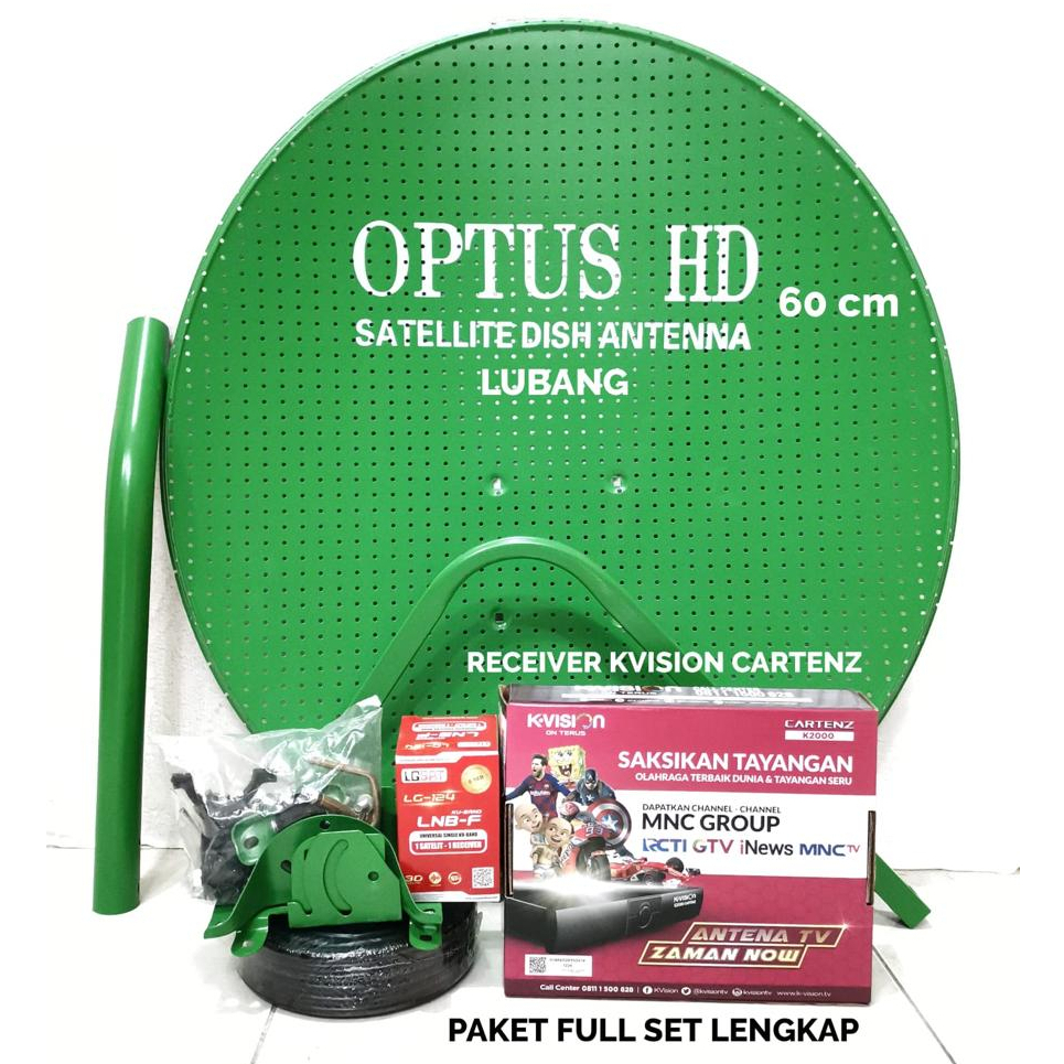 Parabola Mini Optus Hijau Lubang  60cm Paket Receiver Cartenz - Odu Optus 60 cm Hijau Lubang Full Se