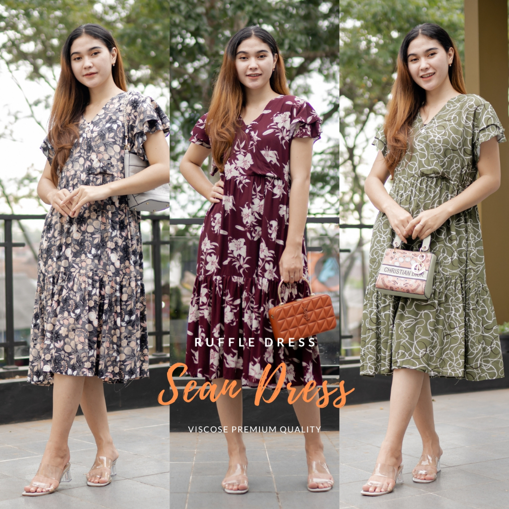 AdeminCo Sean Kimono Dress Rayon Reactive | Daster Ruffle V-Neck