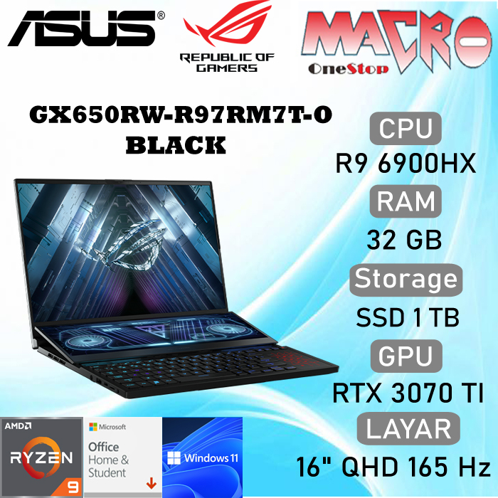 GX650RW-R97RM7T-O Black ( AMD R9-6900HX/RTX3070Ti_V8G/16GB*2/1TB/16" QHD165Hz/WIN11+OHS/2Y+1Y VIP Pe