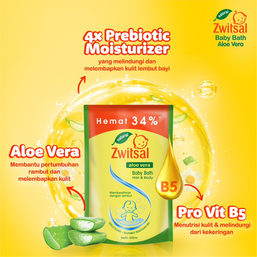 Zwitsal Baby Bath Hair Body Sabun Mandi Shampo Bayi Aloe Vera 600Ml