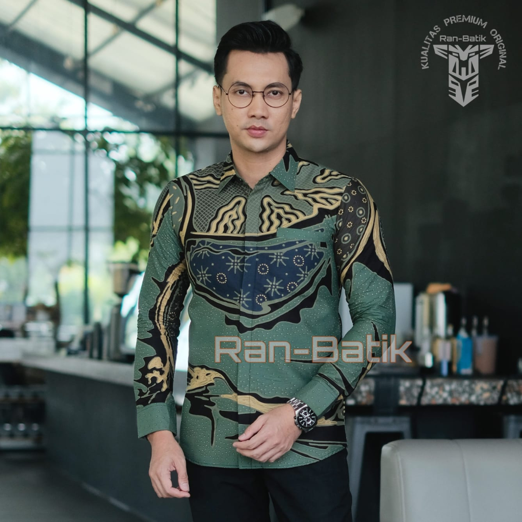 Kemeja Batik Pria JAHIT Tailor Slimfit Slimfit Panjang Pendek Terbaru Kekinian HIJAU SAGE GELAP GREEN TERBARU