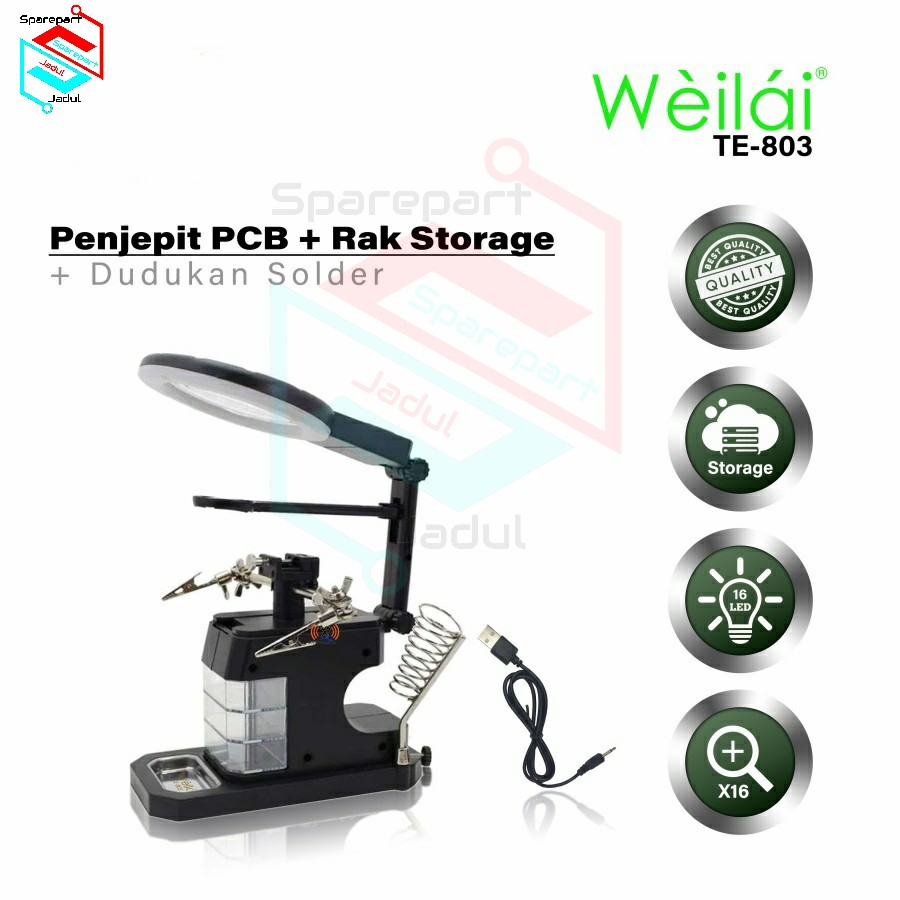Kaca Pembesar Weilai TE-803 Dudukan Stasiun Magnifier LED Light Clamp