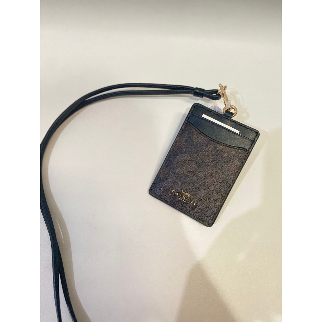 

Coach lanyard id brown black