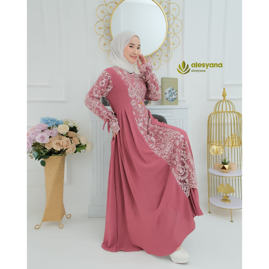 Gamis brukat cringkle brokat ZAFIRA ELMIZA ALESYANA dan toyobo BROKAT TILE BORDIR burkat dress lebaran raya ootd mewah pesta hajatan kondangan