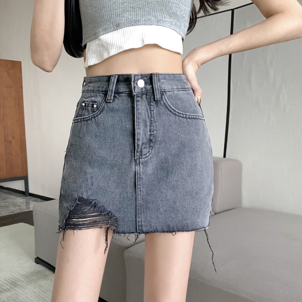 【wanita.id】rok jeans pendek korean style 3 4 highwaist rok mini skirt rok a line fashion wanita